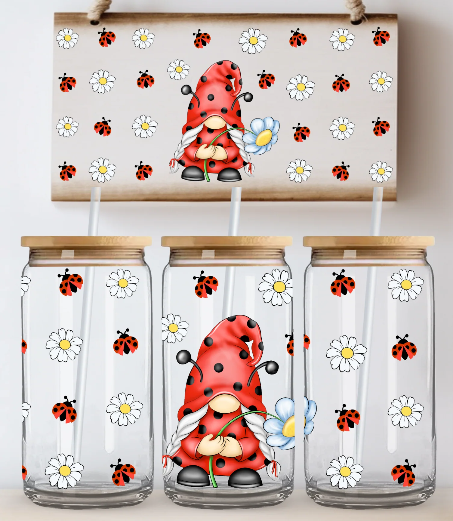 Ladybug Gnome Glass Wrap